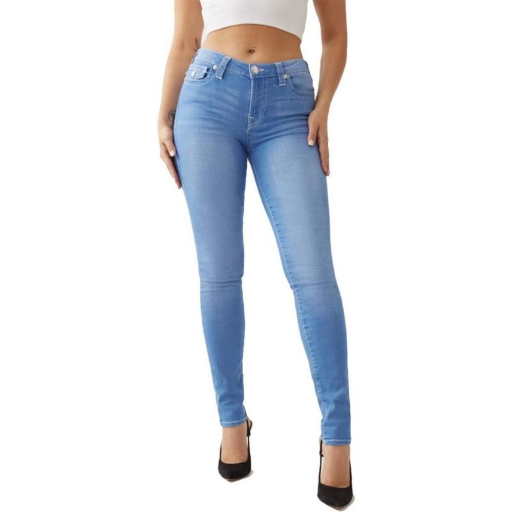 True Religion Stella Jeans Size 34 Mid-rise Skinny Blue Medium Wash Flap Pockets